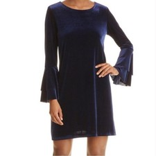 Navy Blue Boho Bell Sleeve Velvet Cocktail Dress Short Mini Whimsigoth Size S