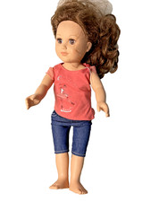My Life As Poseable 18" Doll Long Curly Brown Hair Play Toy Pink Blue Outfit