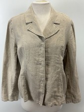 NEW Coldwater Creek Linen Swing Blazer Jacket Sz 14p Petite Tan Shaped Coastal