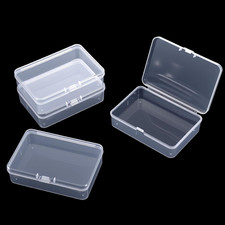 4 Pcs Mini Clear Plastic Storage Containers Box with Lid, Small Rectangle Organi