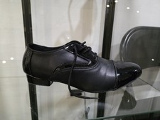 Men's Black Ballroom Dance Shoe with Patent Toe Cap