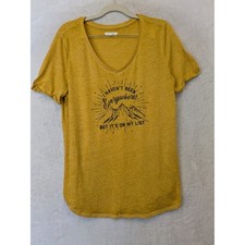 Maurices Women's Size M Mustard Yellow V-Neck T-Shirt Mountain Graphic Travel