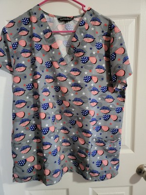 AMERICAN FLAG LIPS AND SUNGLASSES    SCRUB TOP LARGE