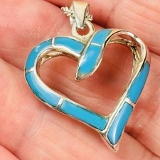 Sterling Silver Turquoise Heart Pendant Necklace – Unique Inlay Design