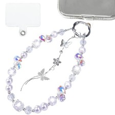 Crystal Butterfly Phone Strap Beaded Lanyard Wrist Chain, Purple Purple