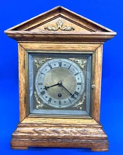 Antique German Oak Bracket Clock Missing Pendulum