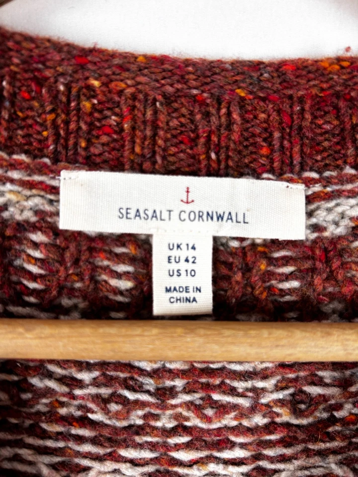 SEASALT CORNWALL Lovely Brown 'Port Kinnis Jumper' Fair Isle Wool Blend, UK 14! - Image 4 of 4