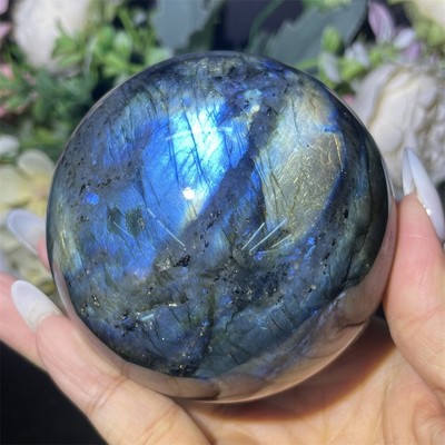 1.7LB 3'' Natural  Blue Flash Labradorite Sphere Crystal  Quartz Reiki Healing