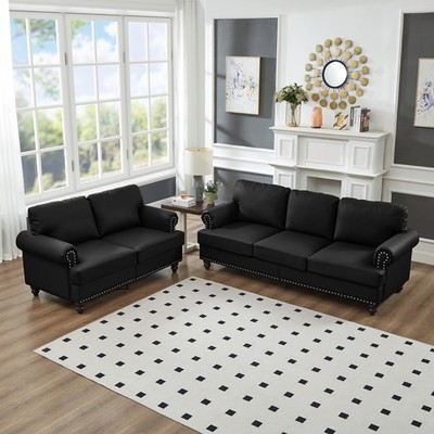 Modern Classic Design with Nails Living Room 2+3 seater Loveseat & Sofa Leathe