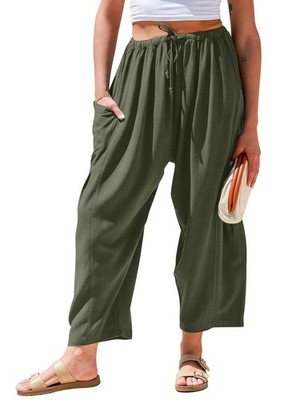 TARSE Womens Linen Pants Casual Wide Leg Loose Drawstring Low Waist Beach
