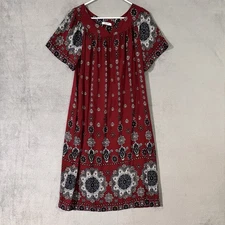 Ekouaer Womens House Dress Nightgown Shift Red Boho Floral Womens Sz Small Midi