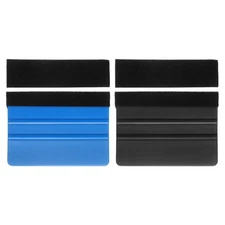 Vinyl Squeegee 4" Felt Edge Fabric Scraper Kit with Extra Fabric, Black/Blue