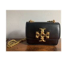 Tory Burch Black Small Shoulder Bag Logo Accent Gold Chain Strap Magnetic