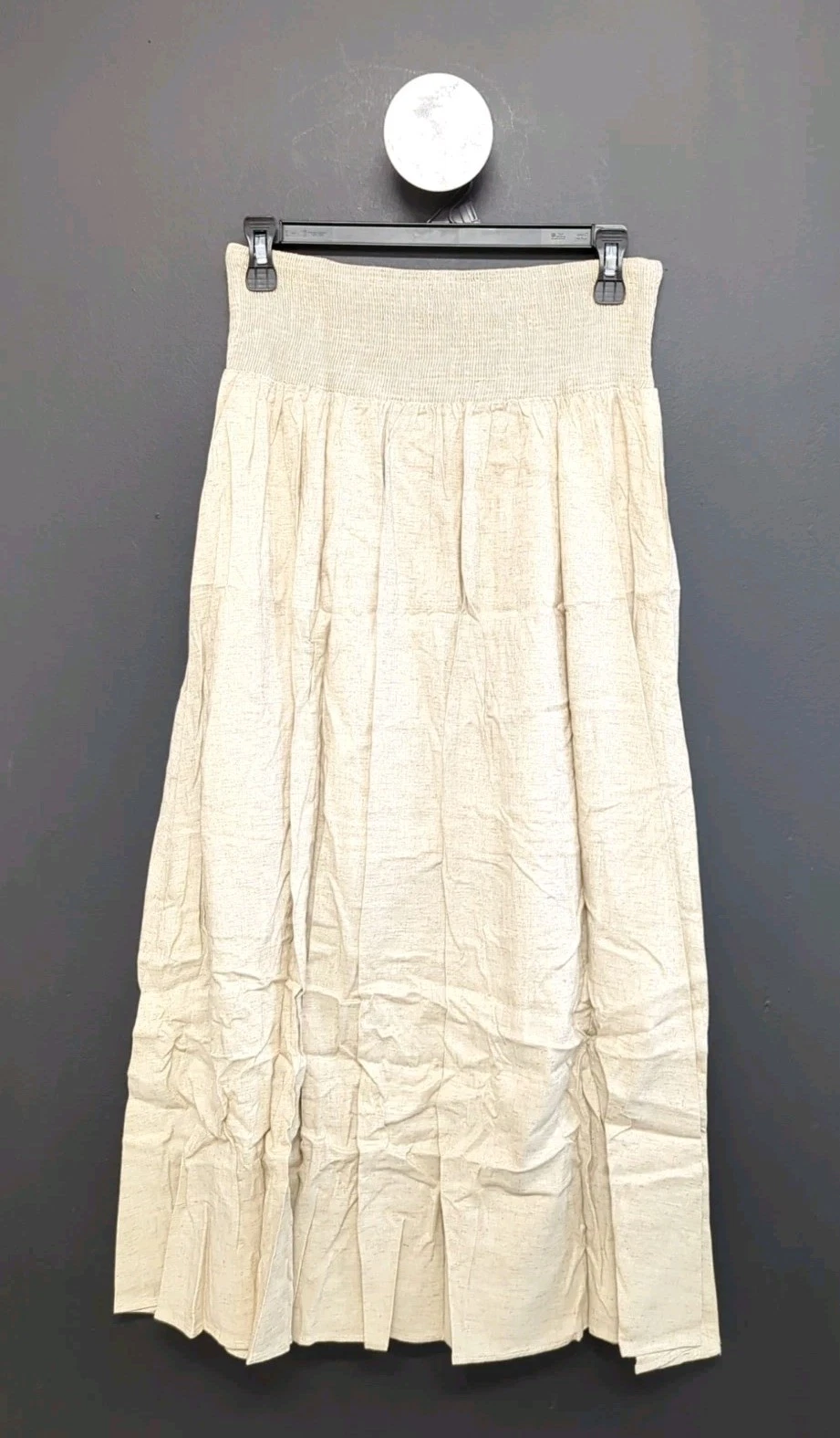 Womens Elastic Waist Ankle Length Linen Maxi Skirt Size Small Ivory