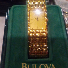 Bulova Quartz Rectangular Gold Tone Dress Watch 17 Jewels Bracelet w/Box
