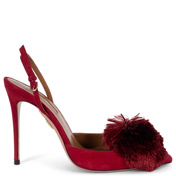 73312 authentic Aquazzura Spice red suede Power Puff 105 slingback pumps shoes 37