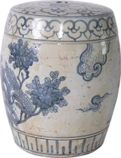 Traditional Blue and White Pheasant Flower Mini Stool