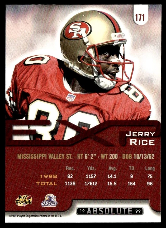 1999 Playoff Absolute EXP Jerry Rice San Francisco 49ers #171 - Image 2 of 2