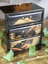 altes China Lack Kästchen schwarz Miniatur Schränkchen kleine Schmuck Kommode