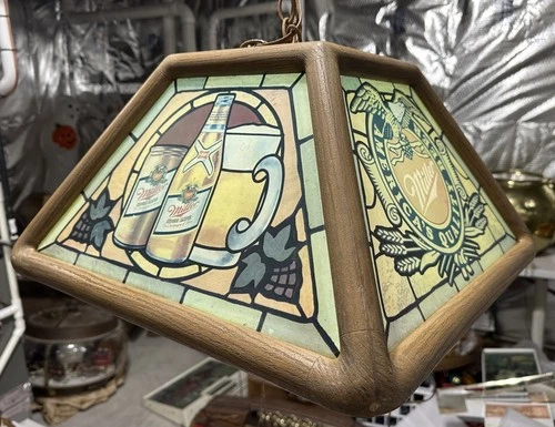 Vintage 1988 Miller High Life Beer Hanging Pool Table Billiards Poker Light Lamp
