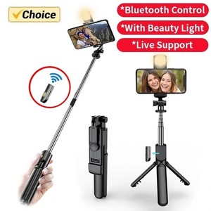 Trépied - Stick Selfie extensible avec lumière pour téléphones mobiles - Vivant
