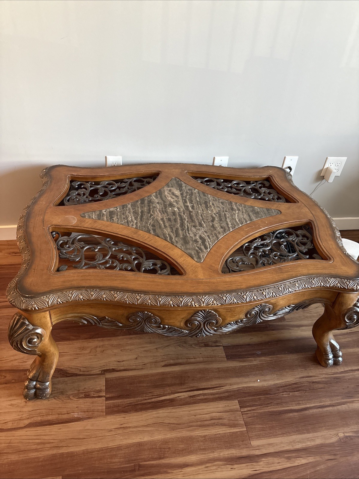AICO Rectangular Cocktail Table with Marble Glass Top
