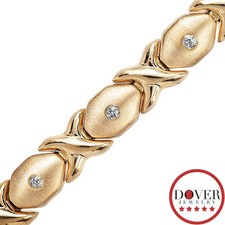 Estate 10K Yellow Gold Enamel Textured X Link Chain Bracelet 4.0 Gr NR