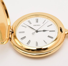 Vintage  MINT  SEIKO Pocket Watch 7N21-0A00 White Dial Gold Quartz from JAPAN