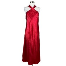 Adrianna Papell Women's Cocktail Dress Size 10 Red Metallic Satin Midi Halter