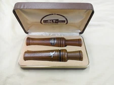 Lot of 2 Vintage P.S. OLT 800 Goose & 66 Duck Call PERKIN, IL WALNUT BIG BAY