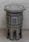 Egyptian Moroccan 23" Height Mother of Pearl Inlay Wood Coffee Side End Table
