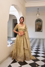 Beautiful Gold Crush Lehenga Choli With Off White Dupatta For Indian Function