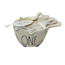 RAE DUNN Set of 4 Measuring Cups with Handles Ceramic White Farmhouse Decor