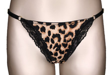 Victoria's Secret NWT Leopard Print Adjustable V String Panty XL Black Lace