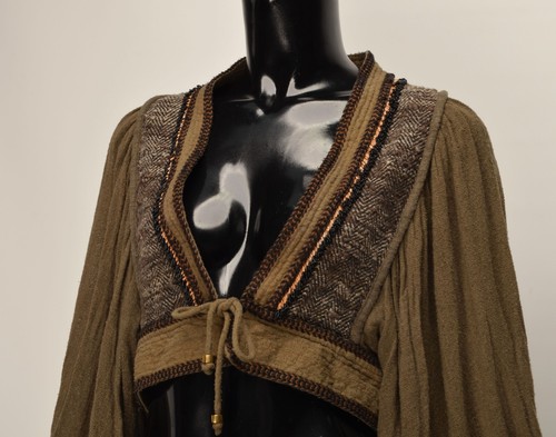White Raven Vintage Y2K Boho Fairy Raw Silk Cropped Balloon Sleeves Bolero Top - Picture 3 of 10