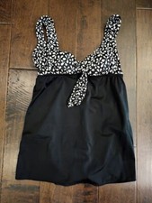 Vintage Robby Len Swimfashions 14 Swimdress Black and White Floral Padded Bra