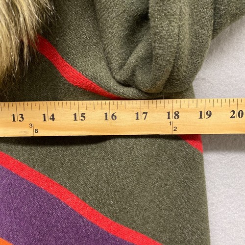 Anthropologie Cartonnier Jacket Womens Small Green Stripe Fur Collar Wool Cape - Picture 8 of 15