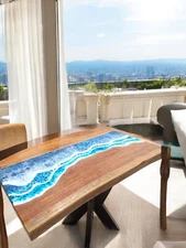 Premium Epoxy Resin Ocean Wave Dining Table Top Farmhouse Furniture Cafeteria De