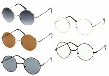 Retro Round Dark Brown Clear Lens UV400 Sunglasses Women Men Kids Silver Frame