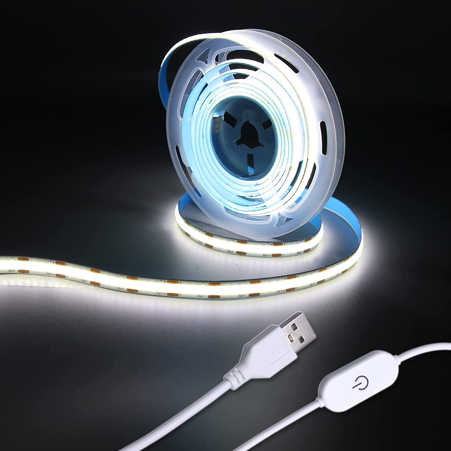 Led Strip Lights 5V USB 6.56Ft/2M 640 Leds Touch Stepless Dimmable COB LED Strip-image