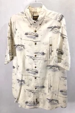 Woolrich Fish Print Shirt Mens XL Cotton Twill Short Sleeve Button Down Trout