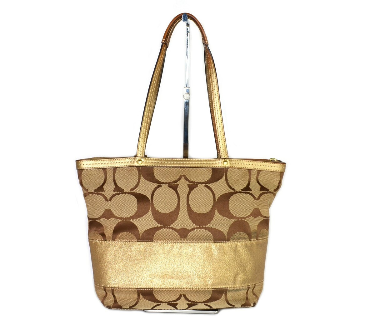 COACH Brown Canvas Leather Tote Hand Bag Shoulder Bag Women's