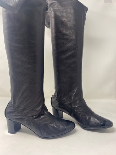 Chanel Black Stretch Leather Cap Toe 