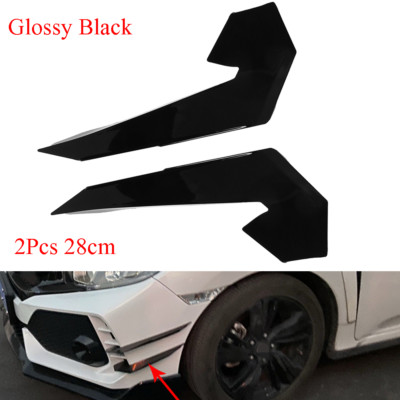 28cm Gloss Black Front Bumper Canards Splitter Fins For 16-21 Honda Civic Type-R