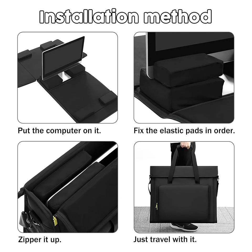 Estuche de transporte de 21,5"/24" para iMac Bolsa de computadora de escritorio Bolsa de almacenamiento de viaje Negro Foto 4 de 4