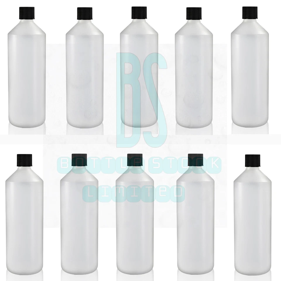 BOTTLE STOCK NEW 10 x 1 L, LTR, LITRE, PLASTIC HDPE BOTTLE WITH CAPS