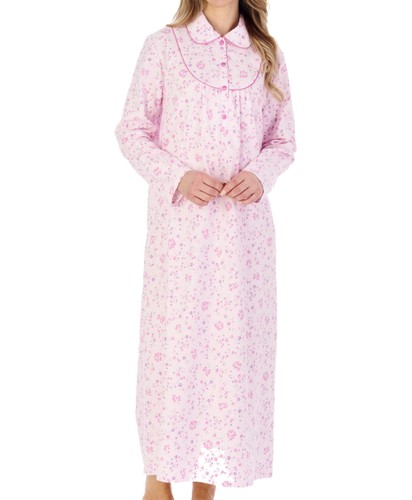 Nightdress Womens Slenderella Floral Flannel Cotton Peter Pan Collar Long Nighty - Picture 40 of 43