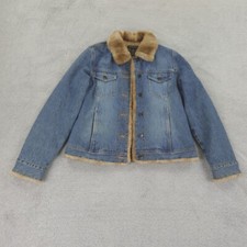 Harolds Jacket Womens Medium Denim Faux Fur Lined Trucker Western Southwestern