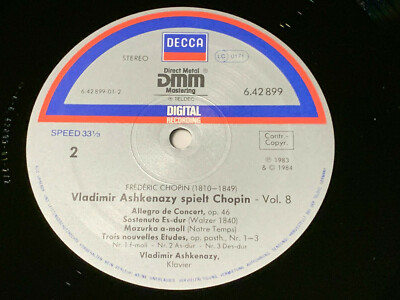 Chopin Piano Works Vol.8 VLADIMIR ASHKENAZY ORIG 1984 DECCA LP