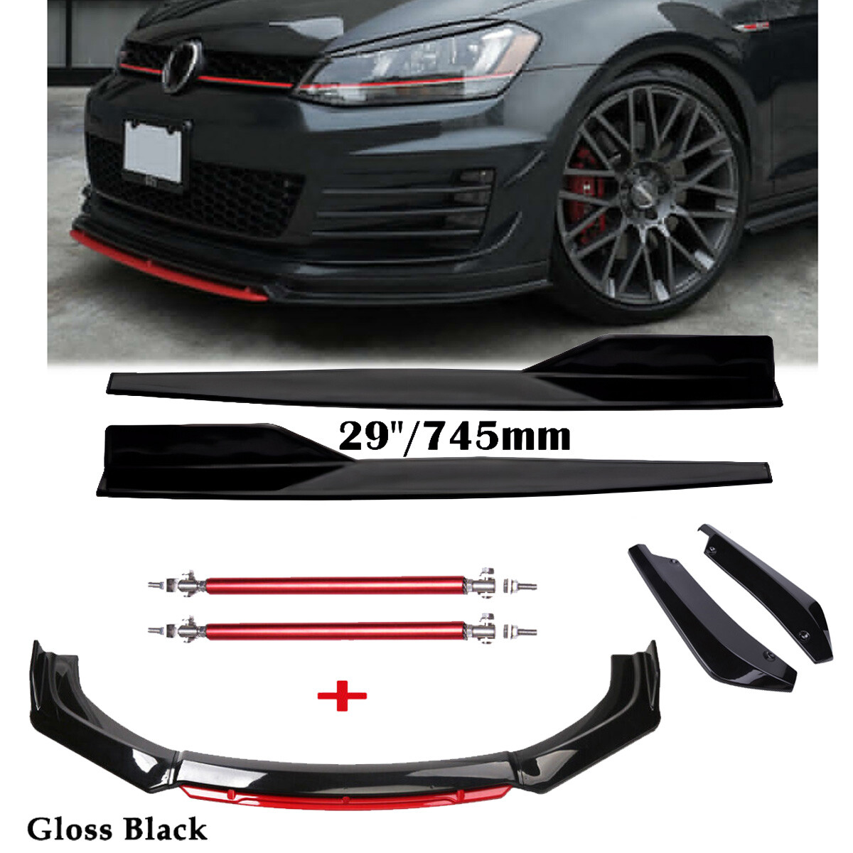 Front Bumper Lip Spoiler Splitter Rear Lip Side Skirt For Volkswagen Rabbit
